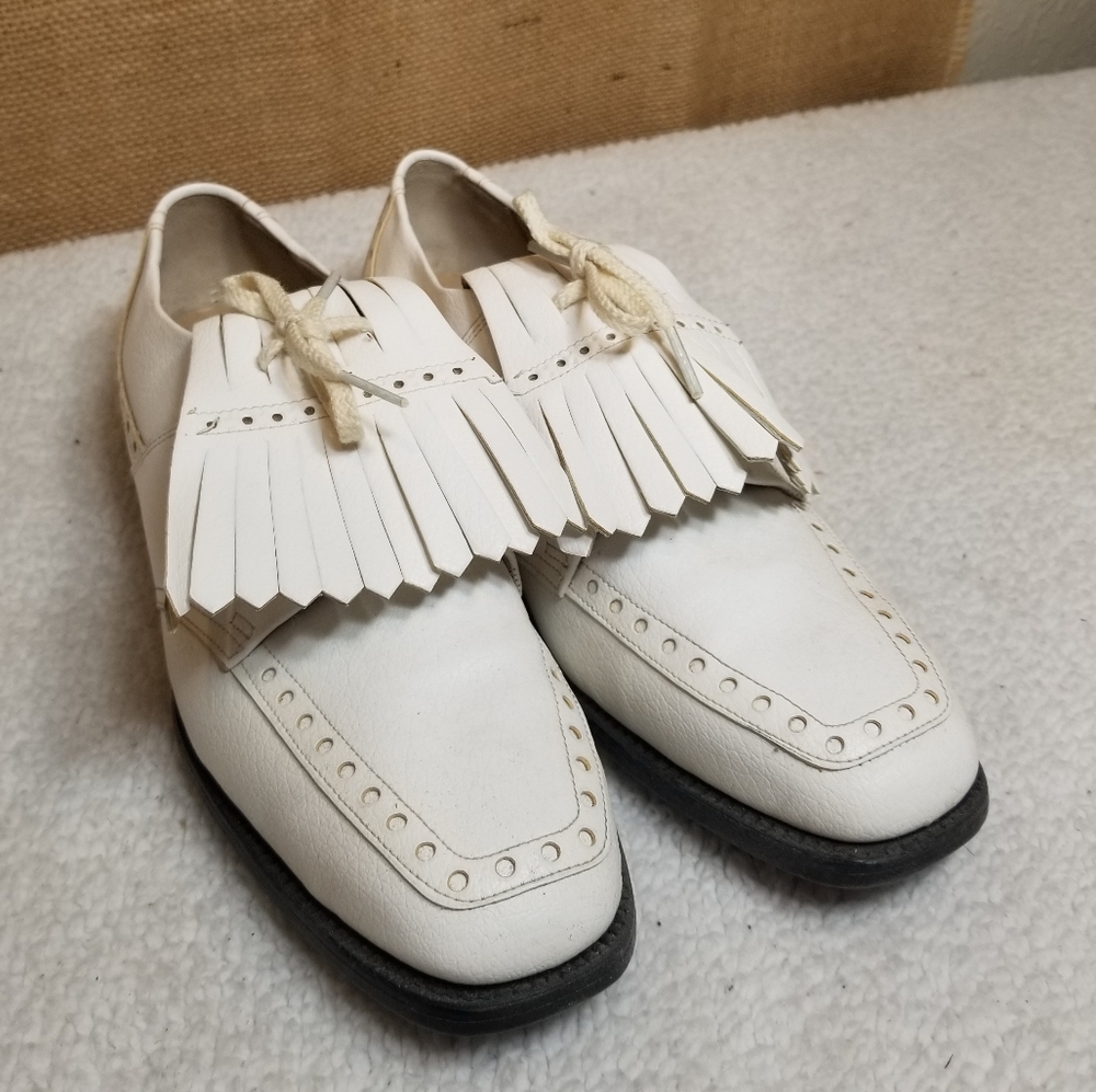 Vtg Lady J&M Womens Golf Shoe Beige Wingtip Oxford Sz 6.5